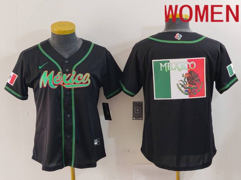 Women 2024 World Cub Mexico Blank Black Nike MLB Jersey style 7->women mlb jersey->Women Jersey